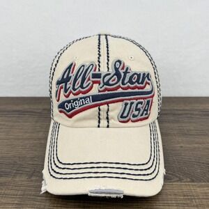KBETHOS All-Star USA Hat Cap Strap Back One Size Mens Beige Cotton Distressed